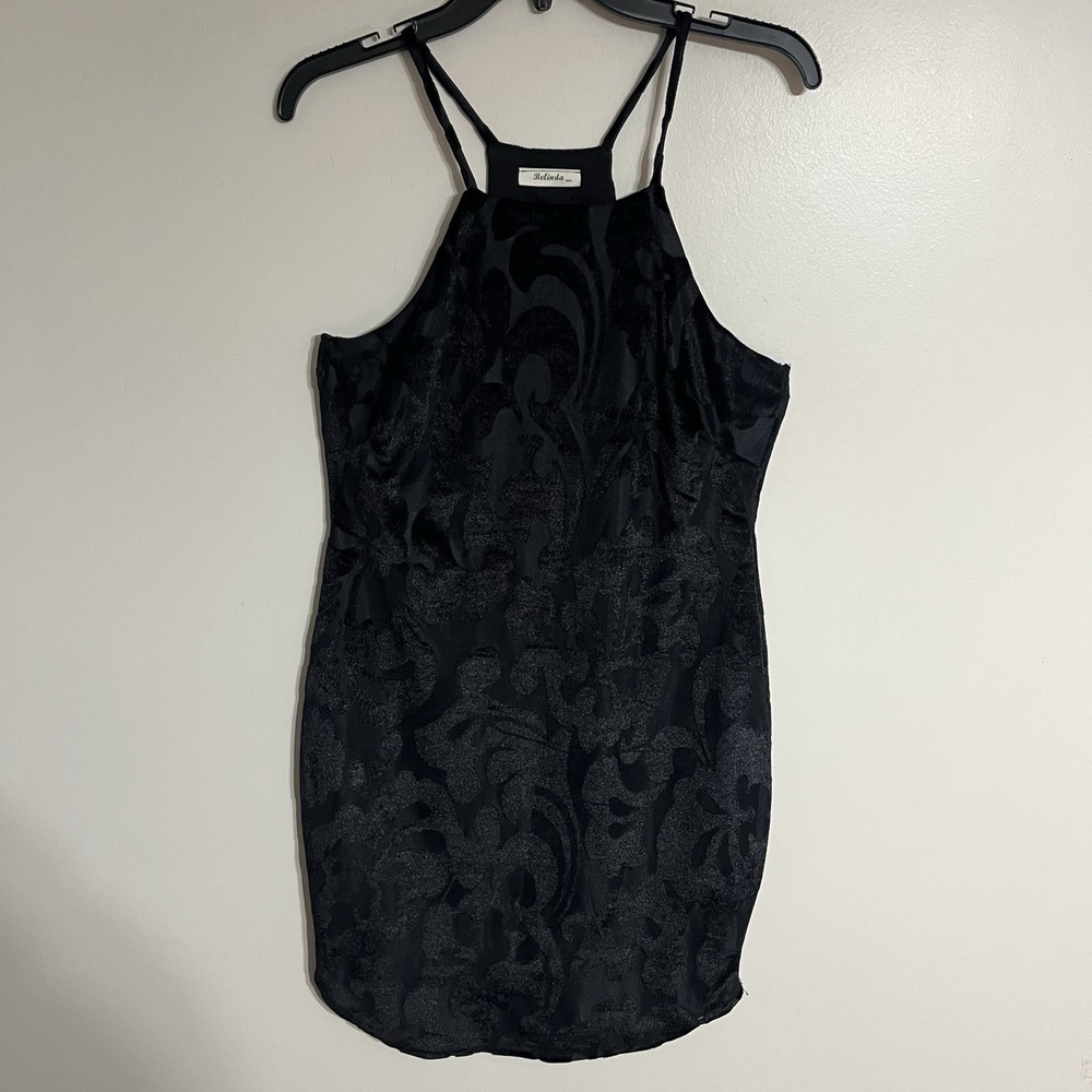 Belinda USA‎ Velvet Burnout Dress Halter Style Black Size Medium Vintage 90s
